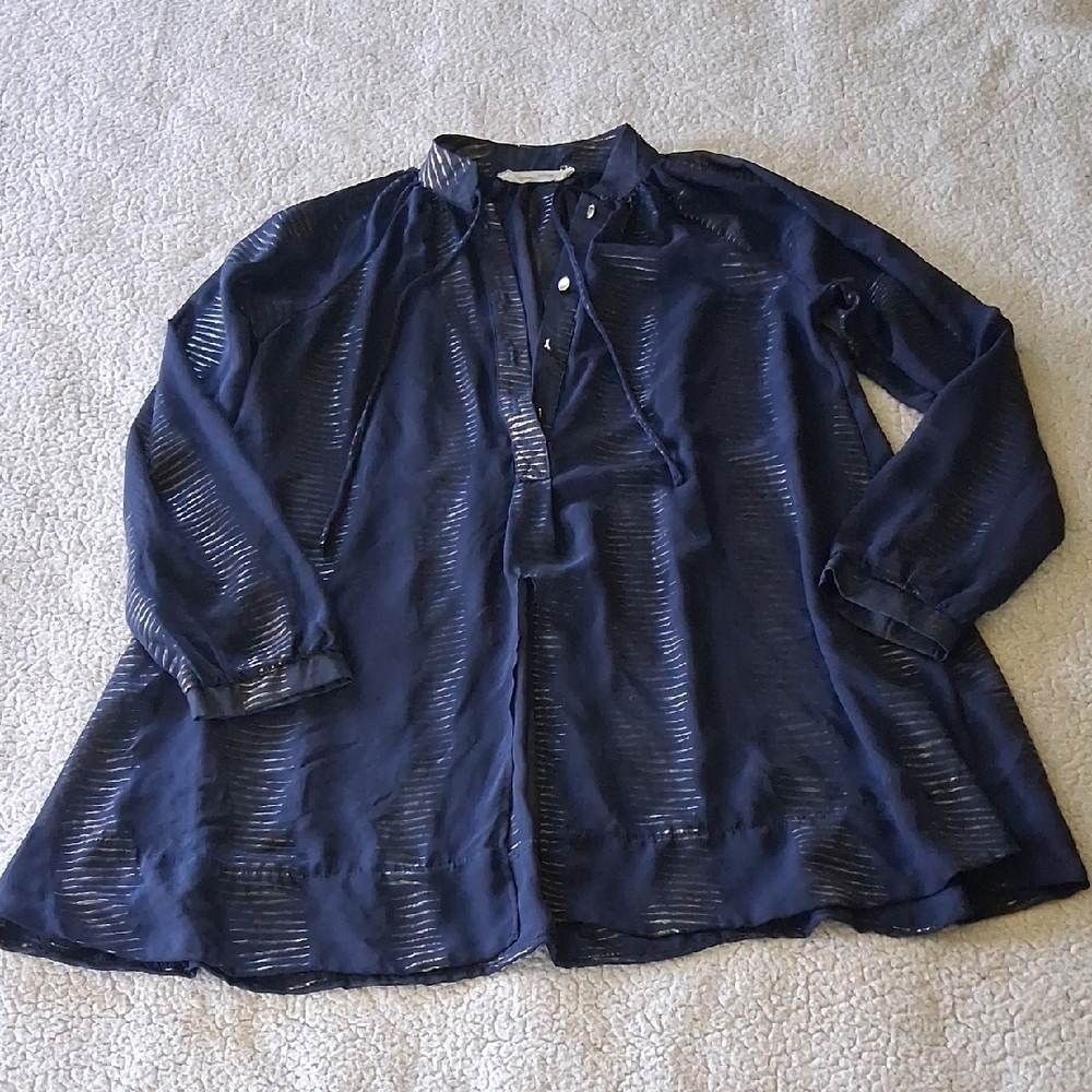Buddy Love Navy Sheer Blouse - Picture 1 of 5